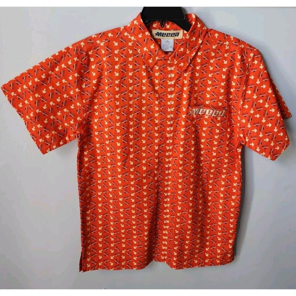 VTG Nwt Mecca Shirt Boys XL 18/20 Spellout Orange Short Sleeve Button Up Hip Hop